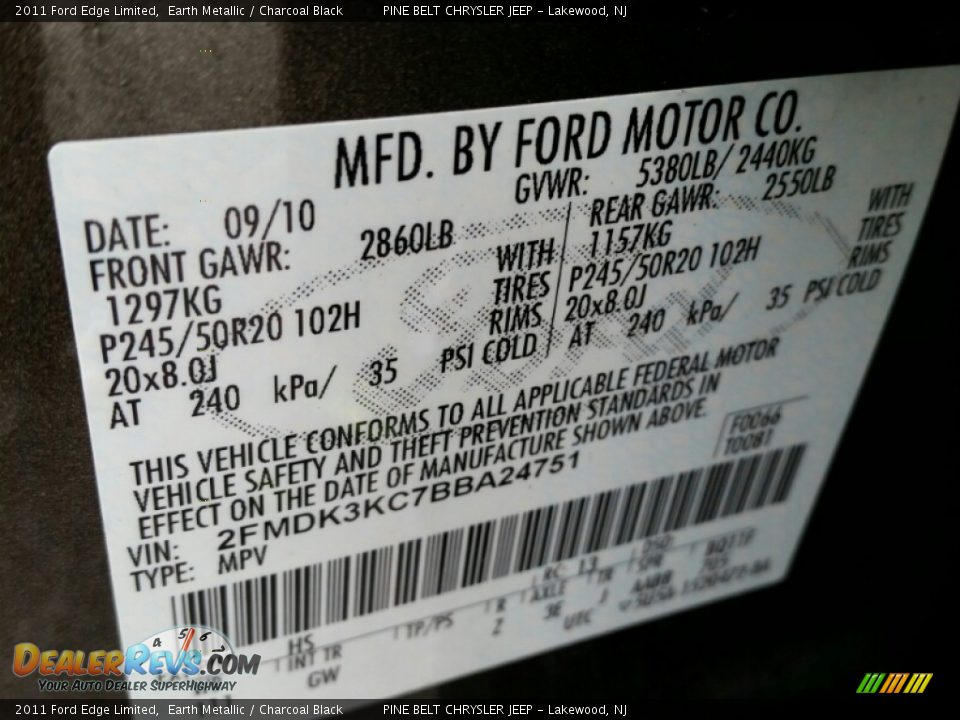 2011 Ford Edge Limited Earth Metallic / Charcoal Black Photo #20