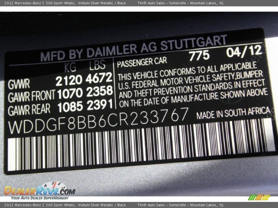 2012 Mercedes-Benz C 300 Sport 4Matic Iridium Silver Metallic / Black Photo #36