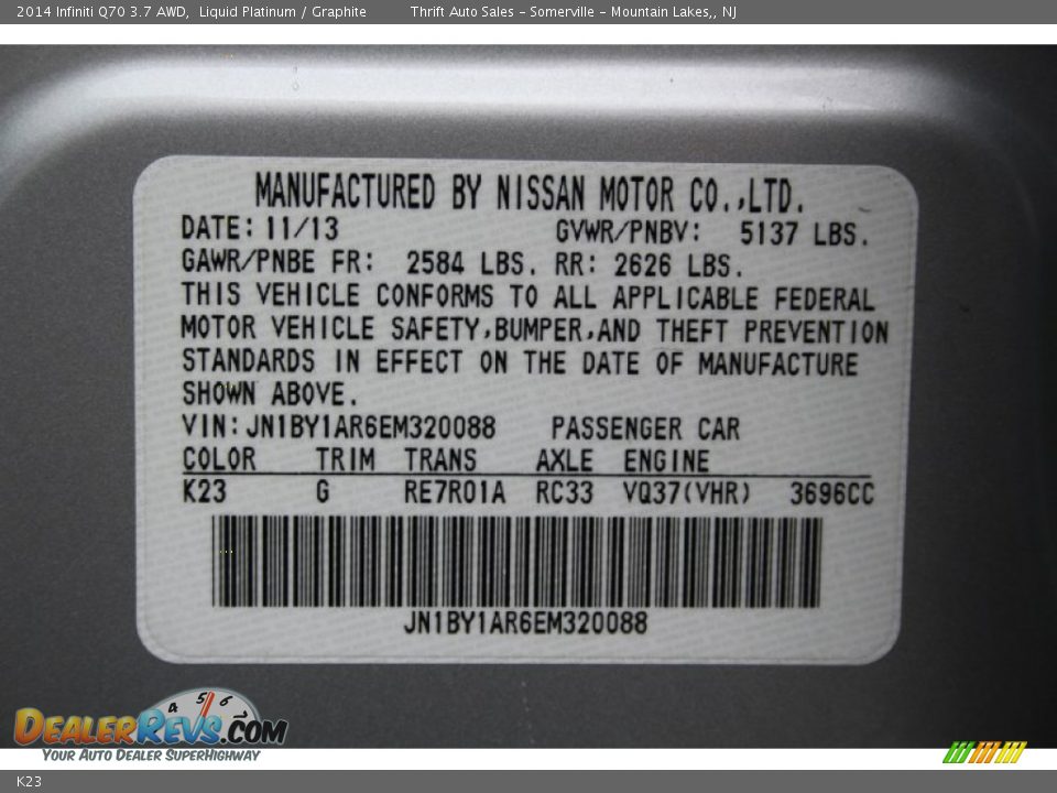 Infiniti Color Code K23 Liquid Platinum