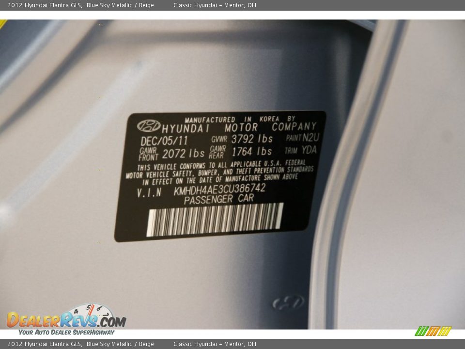 2012 Hyundai Elantra GLS Blue Sky Metallic / Beige Photo #15