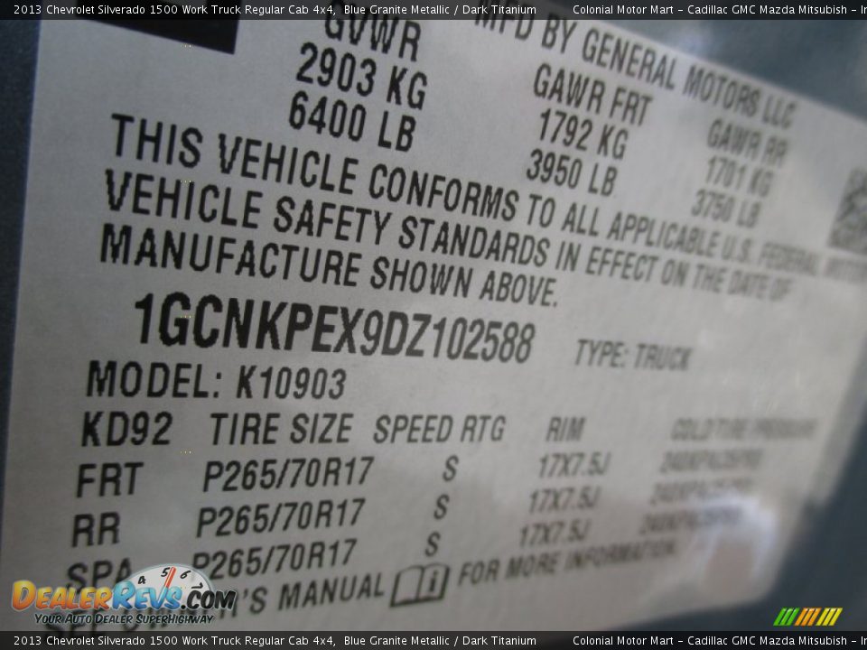 2013 Chevrolet Silverado 1500 Work Truck Regular Cab 4x4 Blue Granite Metallic / Dark Titanium Photo #19