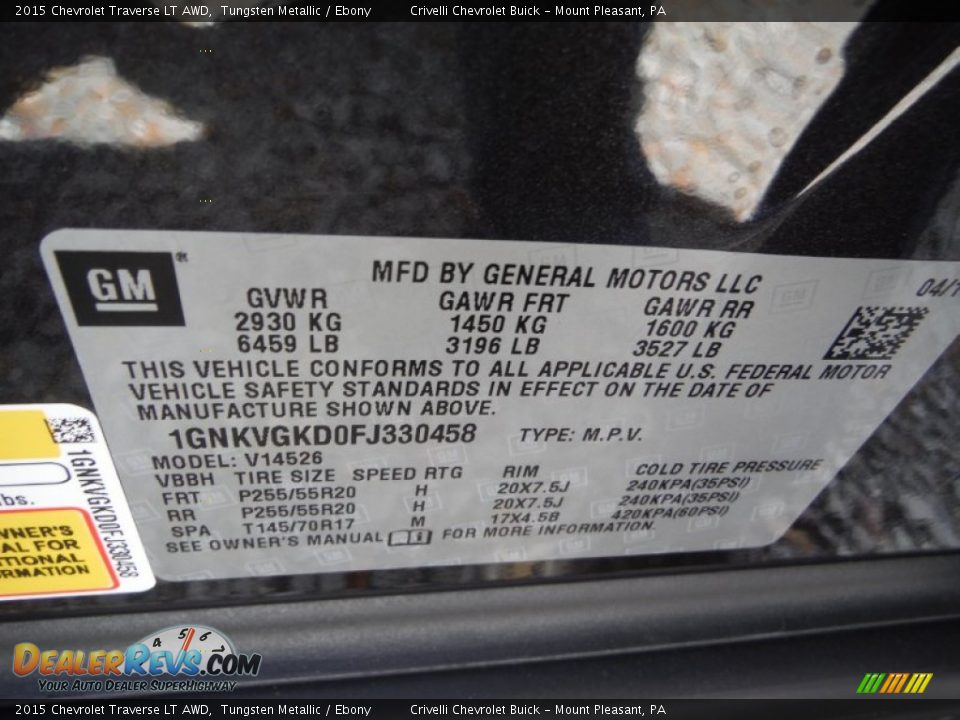 2015 Chevrolet Traverse LT AWD Tungsten Metallic / Ebony Photo #25
