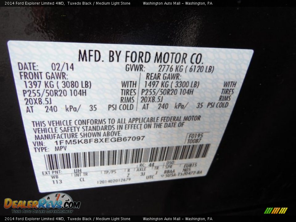 2014 Ford Explorer Limited 4WD Tuxedo Black / Medium Light Stone Photo #24