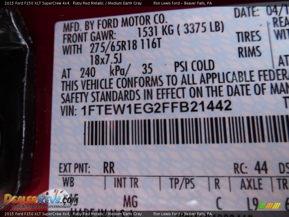 2015 Ford F150 XLT SuperCrew 4x4 Ruby Red Metallic / Medium Earth Gray Photo #16