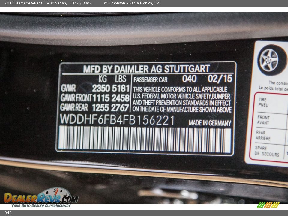 Mercedes-Benz Color Code 040 Black