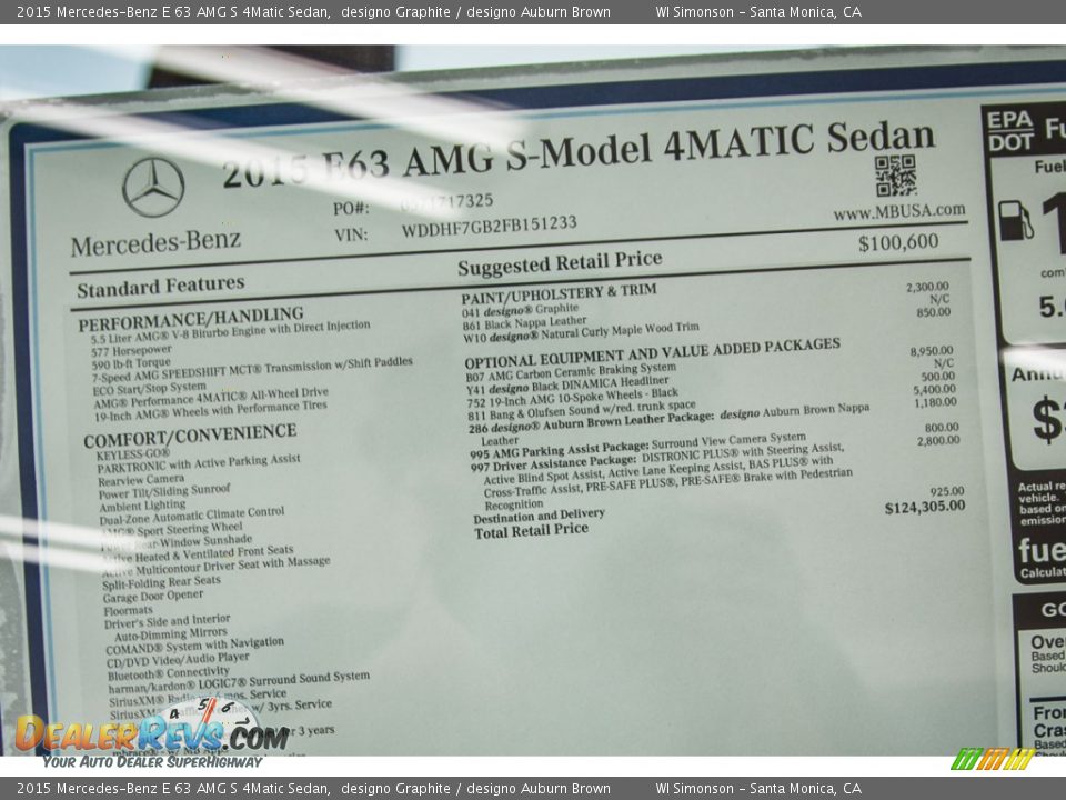2015 Mercedes-Benz E 63 AMG S 4Matic Sedan Window Sticker Photo #11