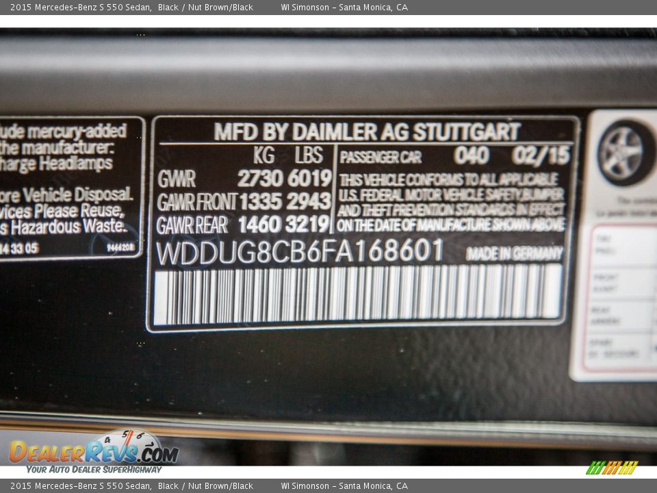 2015 Mercedes-Benz S 550 Sedan Black / Nut Brown/Black Photo #7