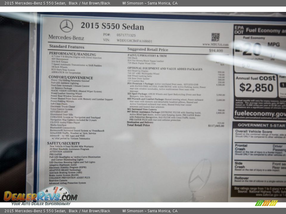 2015 Mercedes-Benz S 550 Sedan Black / Nut Brown/Black Photo #11