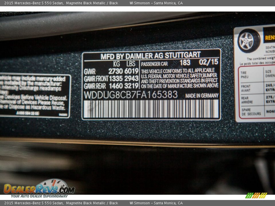 2015 Mercedes-Benz S 550 Sedan Magnetite Black Metallic / Black Photo #7