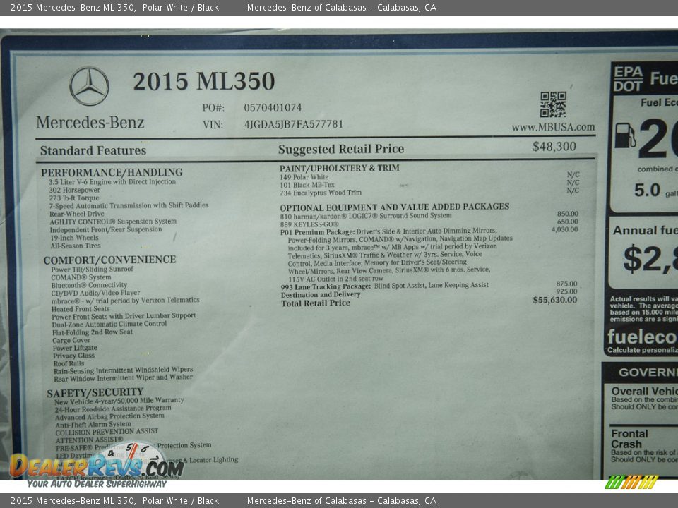 2015 Mercedes-Benz ML 350 Polar White / Black Photo #11