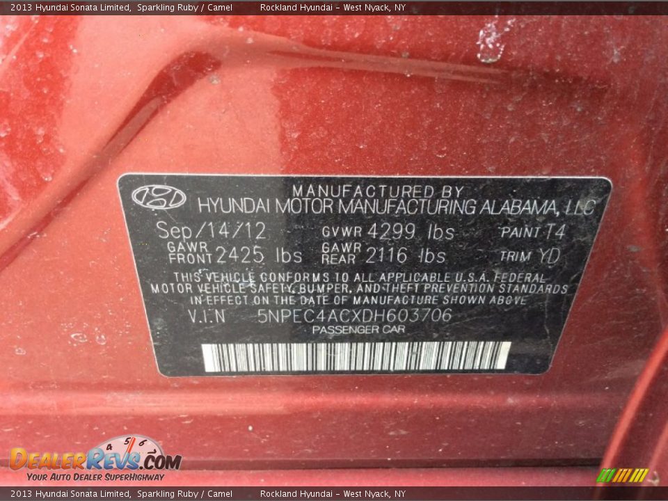 2013 Hyundai Sonata Limited Sparkling Ruby / Camel Photo #32