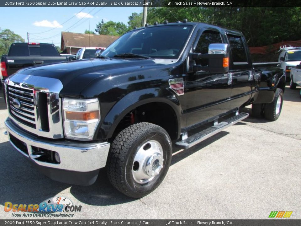 2009 Ford F350 Super Duty Lariat Crew Cab 4x4 Dually Black Clearcoat / Camel Photo #2