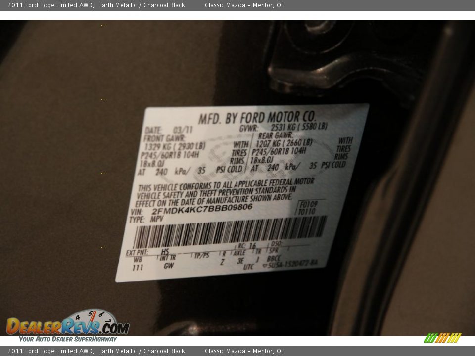 2011 Ford Edge Limited AWD Earth Metallic / Charcoal Black Photo #20