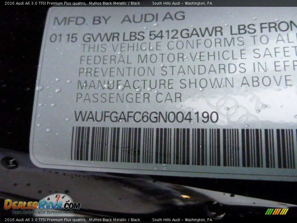 2016 Audi A6 3.0 TFSI Premium Plus quattro Mythos Black Metallic / Black Photo #12