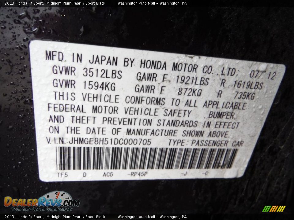 2013 Honda Fit Sport Midnight Plum Pearl / Sport Black Photo #19