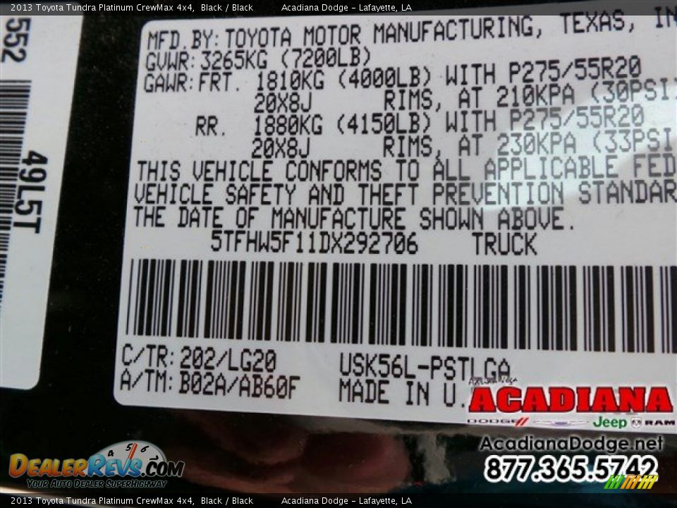 2013 Toyota Tundra Platinum CrewMax 4x4 Black / Black Photo #16