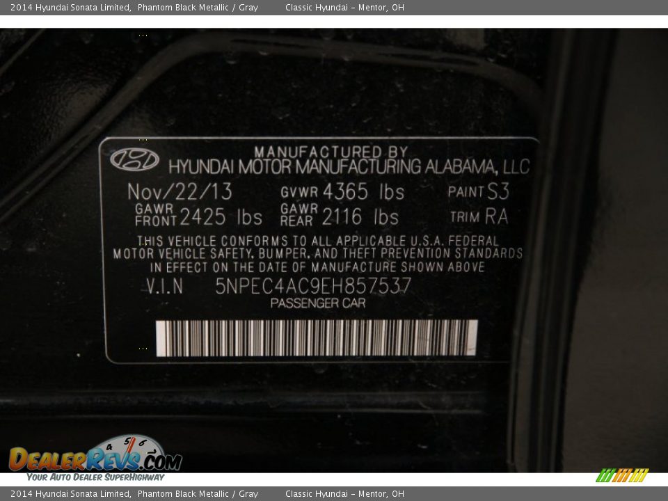 2014 Hyundai Sonata Limited Phantom Black Metallic / Gray Photo #18