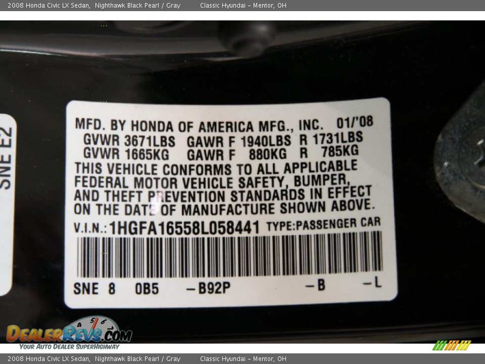 2008 Honda Civic LX Sedan Nighthawk Black Pearl / Gray Photo #17