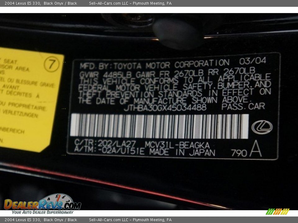 2004 Lexus ES 330 Black Onyx / Black Photo #14