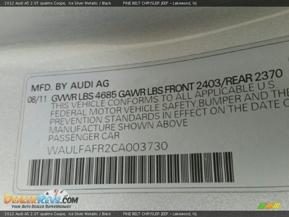 2012 Audi A5 2.0T quattro Coupe Ice Silver Metallic / Black Photo #15
