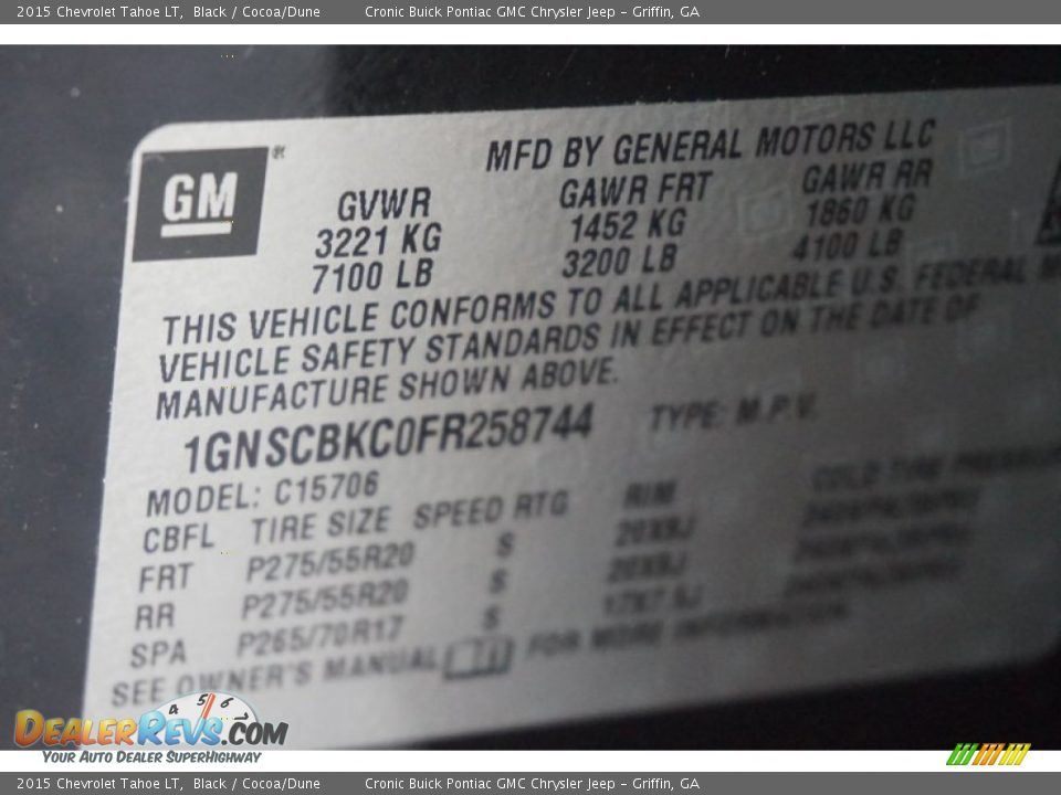 2015 Chevrolet Tahoe LT Black / Cocoa/Dune Photo #26