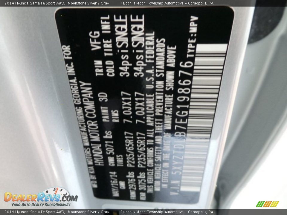 2014 Hyundai Santa Fe Sport AWD Moonstone Silver / Gray Photo #24