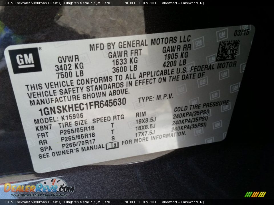 2015 Chevrolet Suburban LS 4WD Tungsten Metallic / Jet Black Photo #9