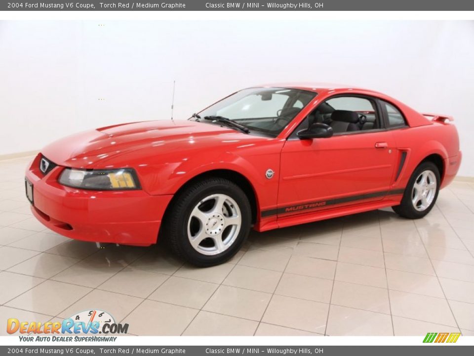 2004 Ford Mustang V6 Coupe Torch Red / Medium Graphite Photo #3