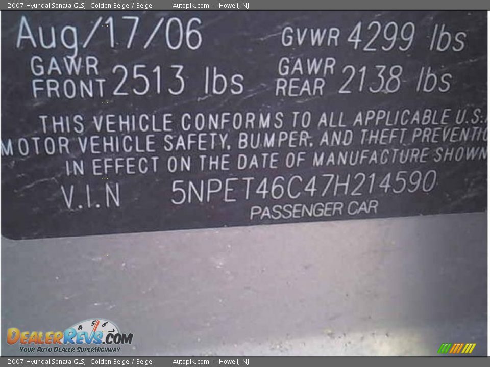 2007 Hyundai Sonata GLS Golden Beige / Beige Photo #5