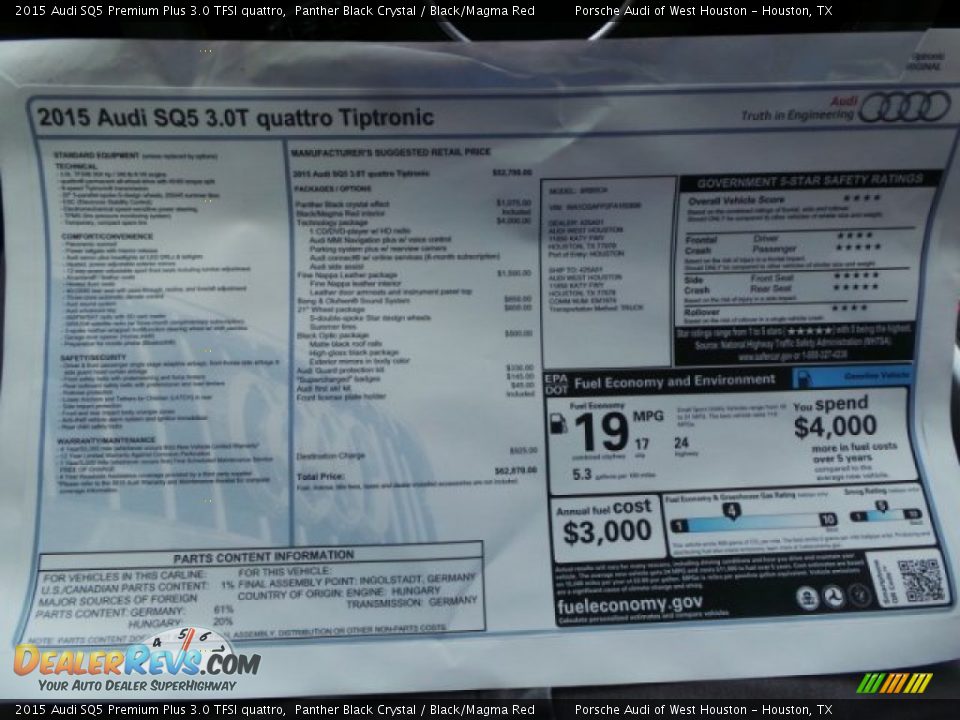 2015 Audi SQ5 Premium Plus 3.0 TFSI quattro Panther Black Crystal / Black/Magma Red Photo #31