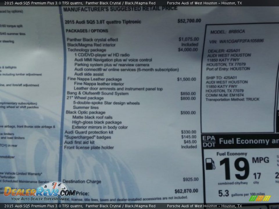 2015 Audi SQ5 Premium Plus 3.0 TFSI quattro Panther Black Crystal / Black/Magma Red Photo #32