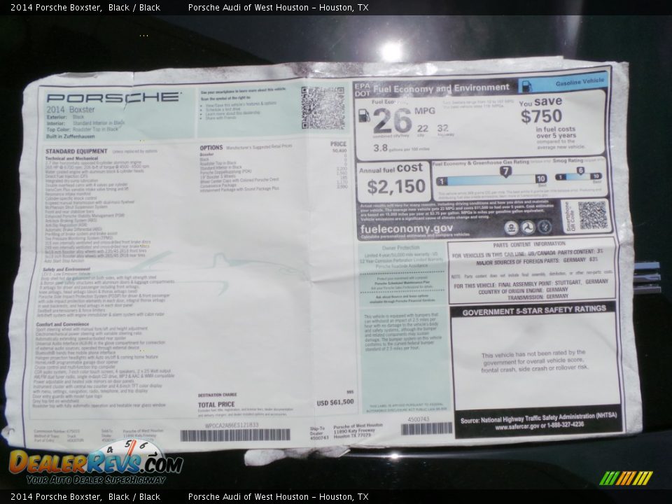 2014 Porsche Boxster Black / Black Photo #31