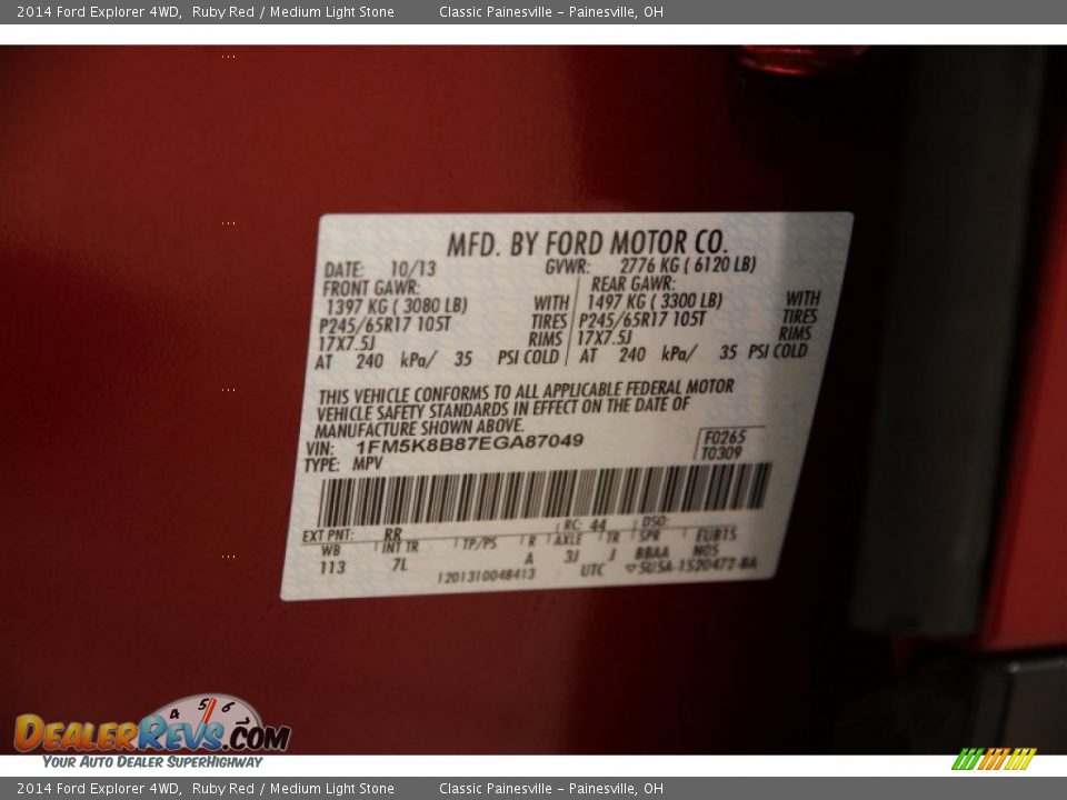 2014 Ford Explorer 4WD Ruby Red / Medium Light Stone Photo #17