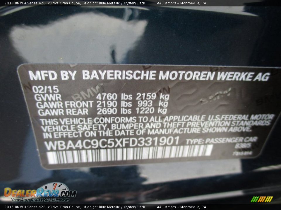 2015 BMW 4 Series 428i xDrive Gran Coupe Midnight Blue Metallic / Oyster/Black Photo #19