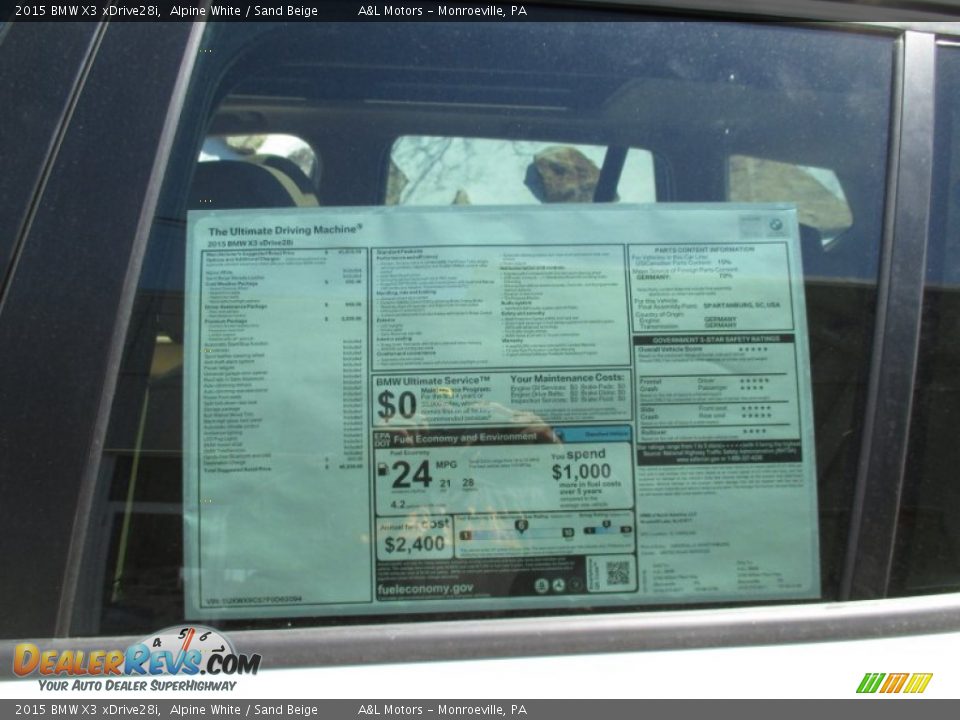 2015 BMW X3 xDrive28i Alpine White / Sand Beige Photo #3