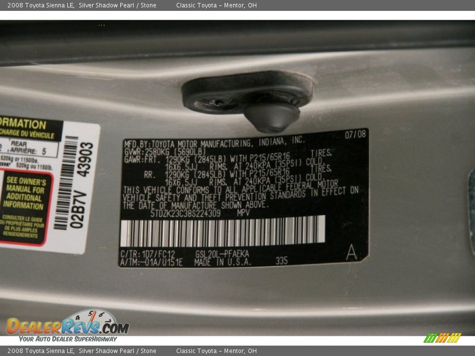 2008 Toyota Sienna LE Silver Shadow Pearl / Stone Photo #16