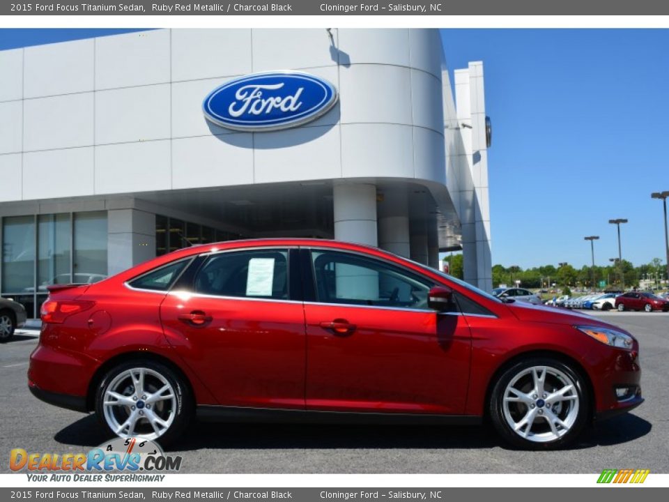 2015 Ford Focus Titanium Sedan Ruby Red Metallic / Charcoal Black Photo #2