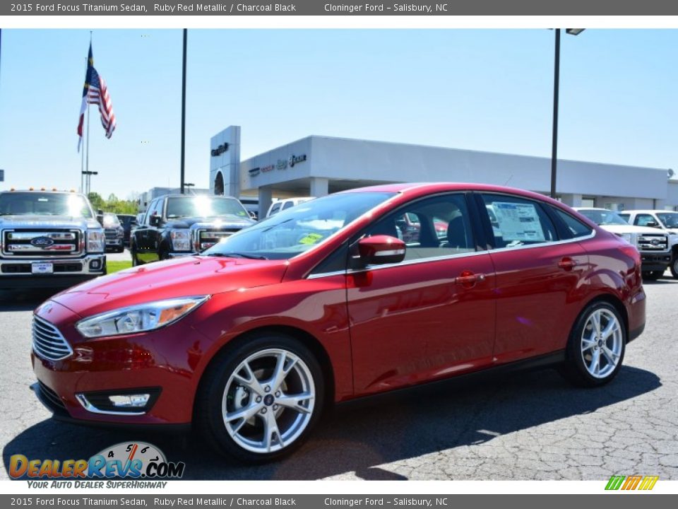 2015 Ford Focus Titanium Sedan Ruby Red Metallic / Charcoal Black Photo #3