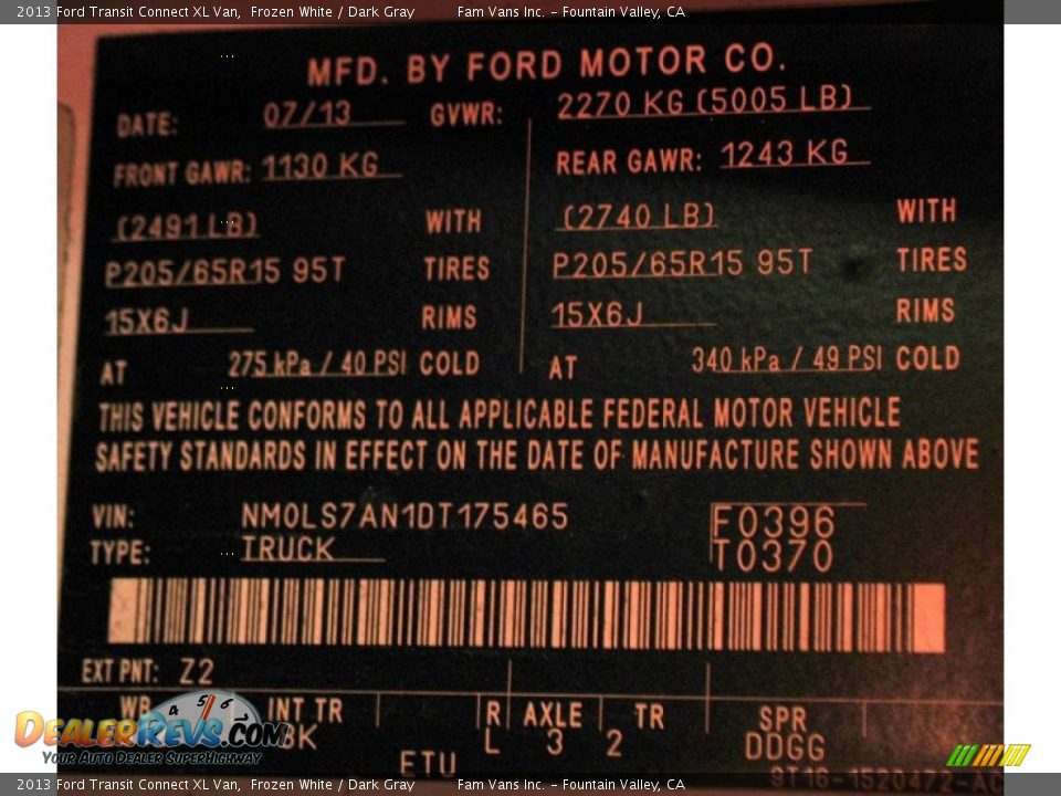2013 Ford Transit Connect XL Van Frozen White / Dark Gray Photo #24