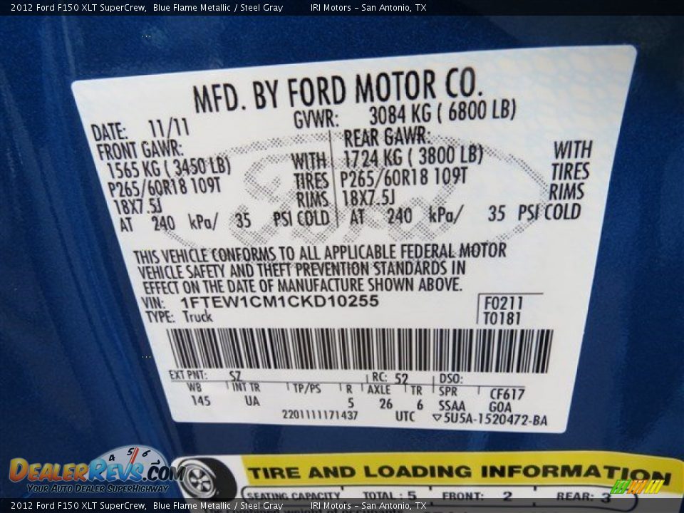 2012 Ford F150 XLT SuperCrew Blue Flame Metallic / Steel Gray Photo #16
