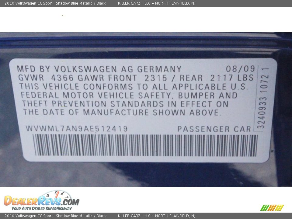 2010 Volkswagen CC Sport Shadow Blue Metallic / Black Photo #27