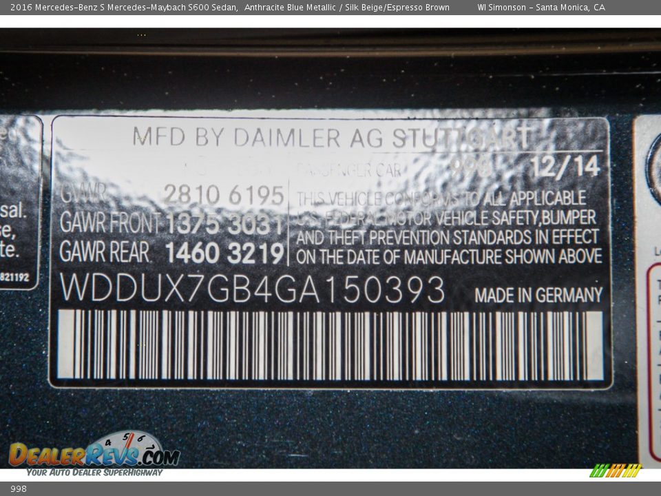 Mercedes-Benz Color Code 998 Anthracite Blue Metallic