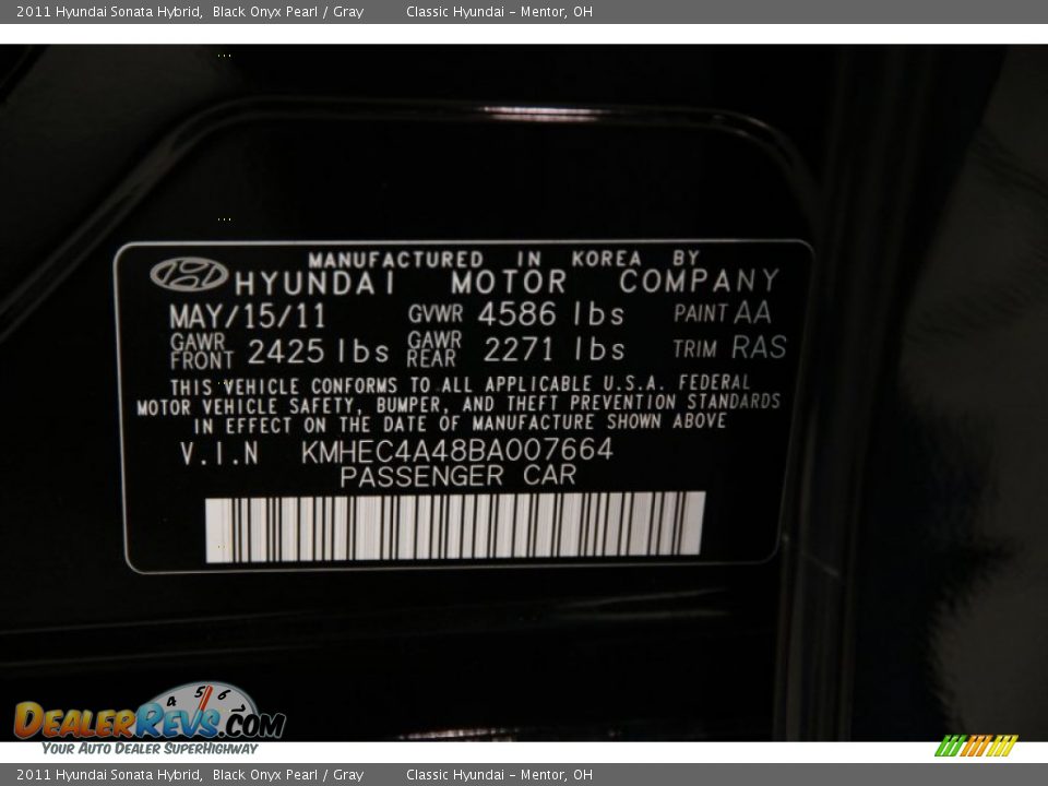 2011 Hyundai Sonata Hybrid Black Onyx Pearl / Gray Photo #16