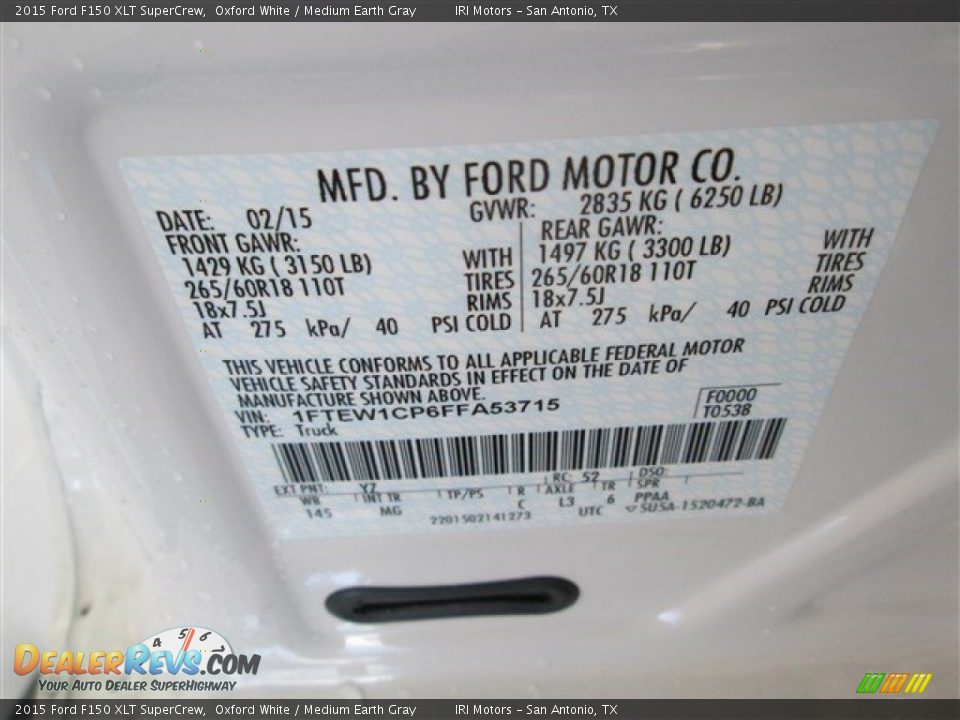 2015 Ford F150 XLT SuperCrew Oxford White / Medium Earth Gray Photo #14