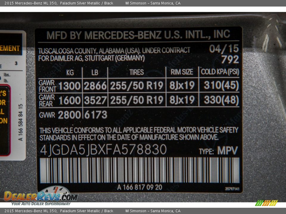 2015 Mercedes-Benz ML 350 Paladium Silver Metallic / Black Photo #6