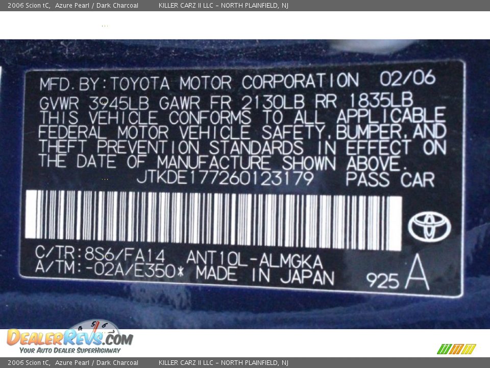 2006 Scion tC Azure Pearl / Dark Charcoal Photo #24