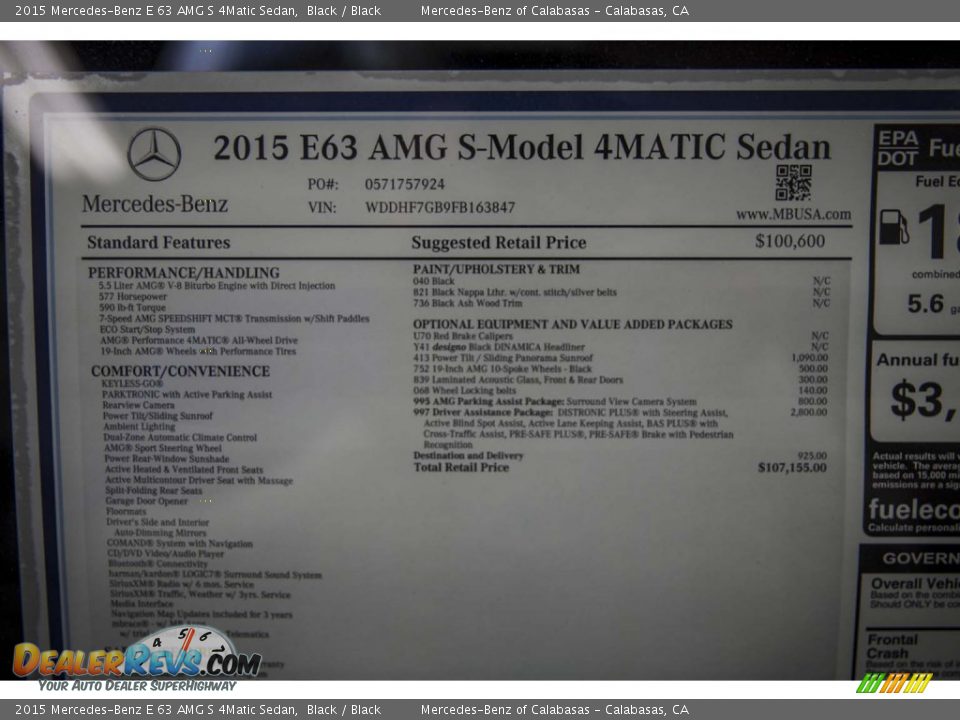 2015 Mercedes-Benz E 63 AMG S 4Matic Sedan Window Sticker Photo #11