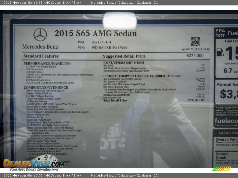 2015 Mercedes-Benz S 65 AMG Sedan Window Sticker Photo #11