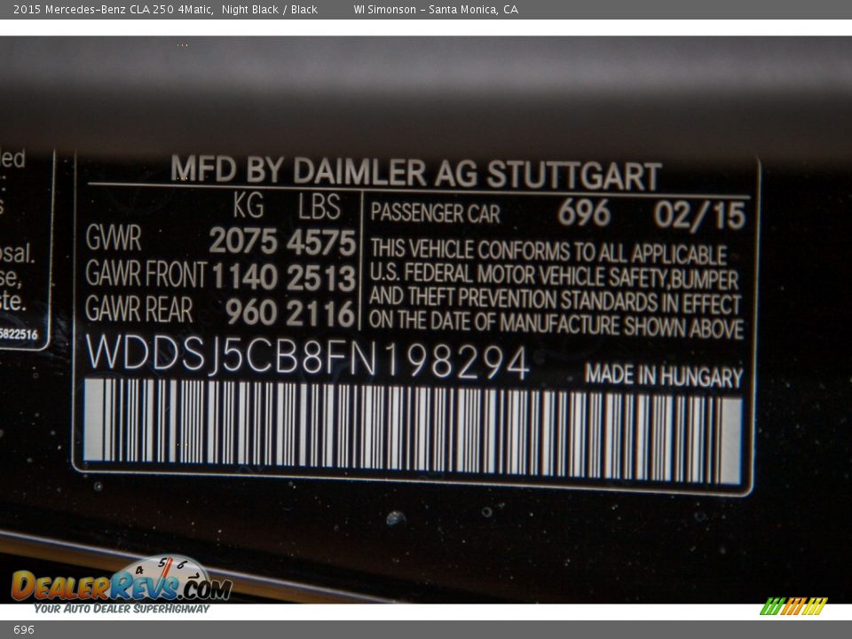 Mercedes-Benz Color Code 696 Night Black