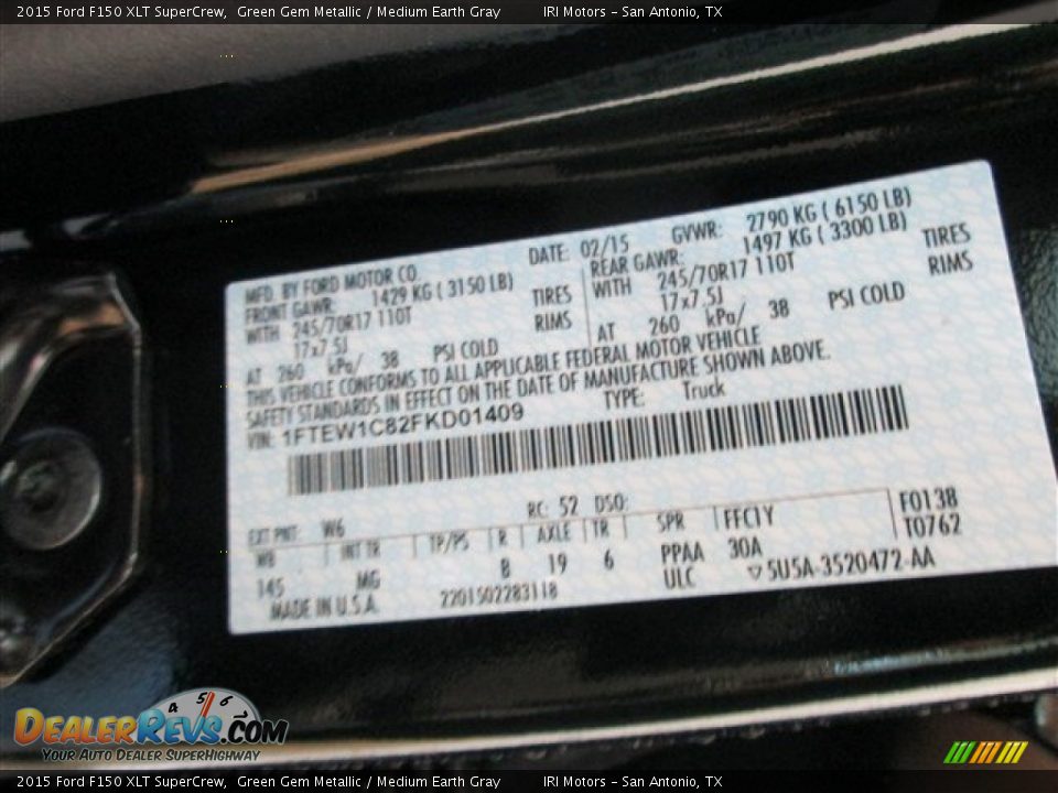 2015 Ford F150 XLT SuperCrew Green Gem Metallic / Medium Earth Gray Photo #13